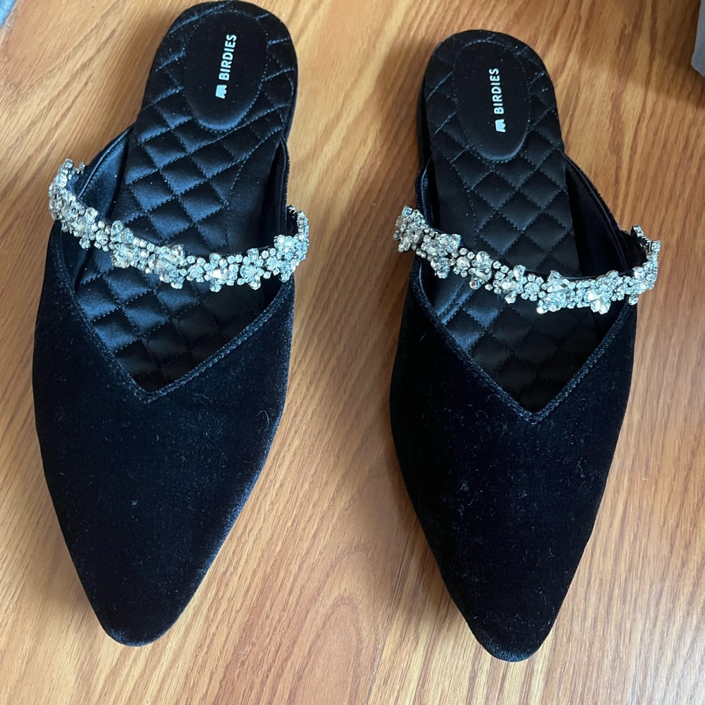 Birdies Women's Black Embellished Flats